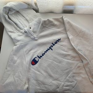 Unisex Champion White Hoodie Sweatshirt Size MED Good Used Condition Full Hood